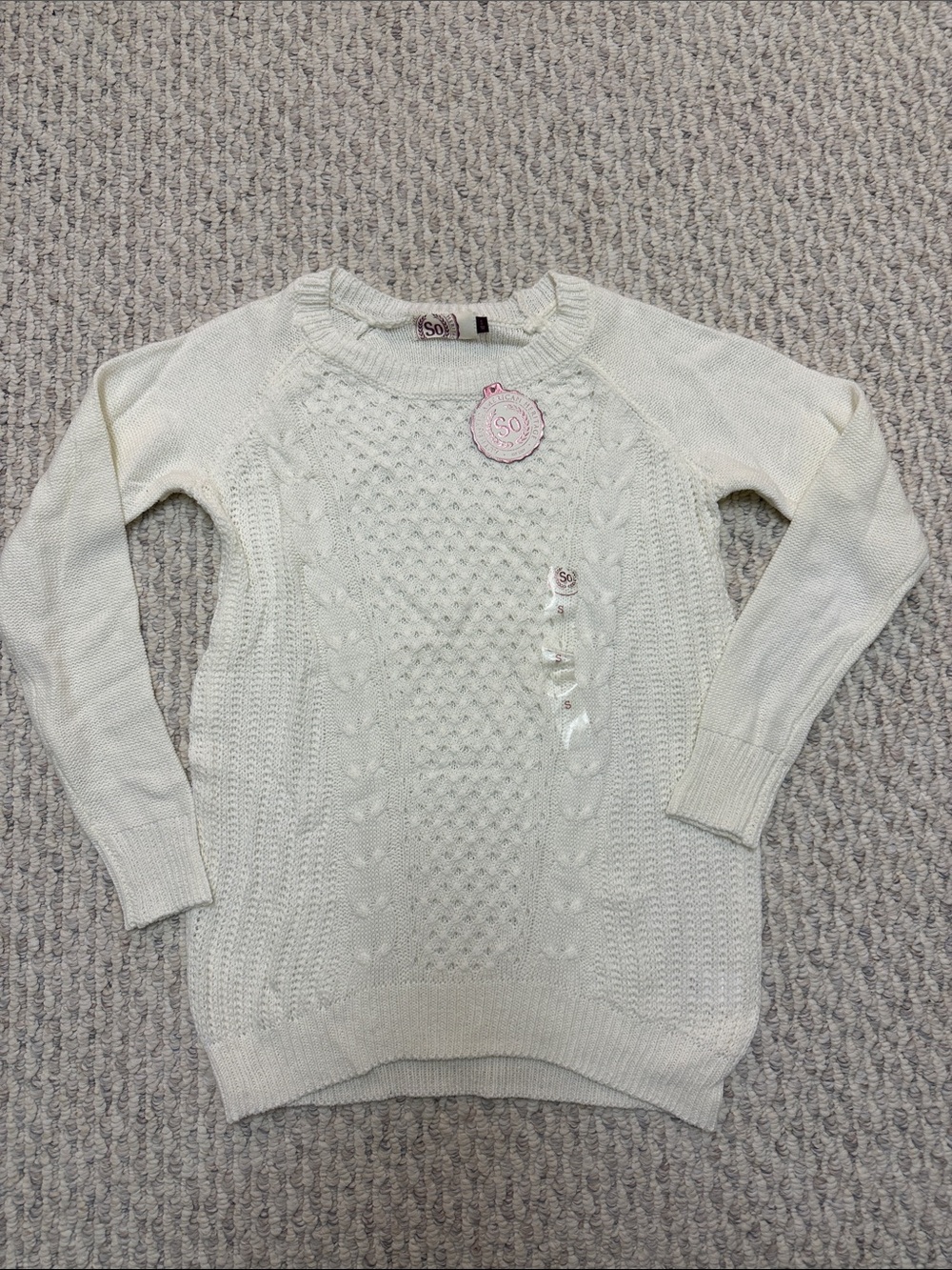 SO Cream Cable-Knit Crewneck Sweater